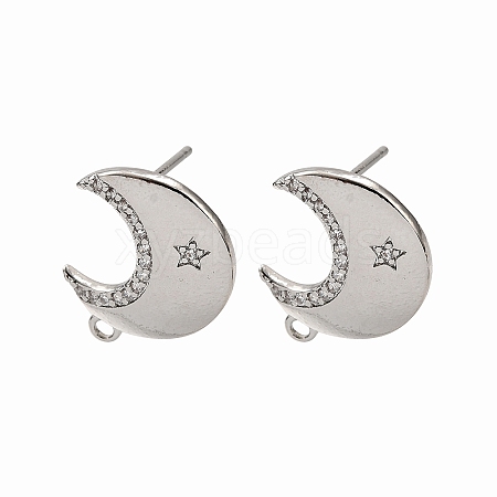 Brass Micro Pave Clear Cubic Zirconia Stud Earring Findings LS-KK-G530-03P-1