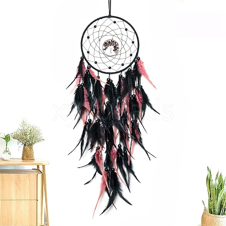 Gothic Style Iron Woven Web/Net with Feather Pendant Decorations PW-WG80077-01-1