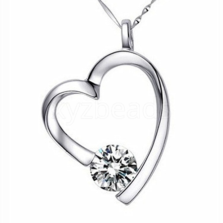 Heart Real Platinum Plated Brass Cubic Zirconia Pendants ZIRC-R014-01-1