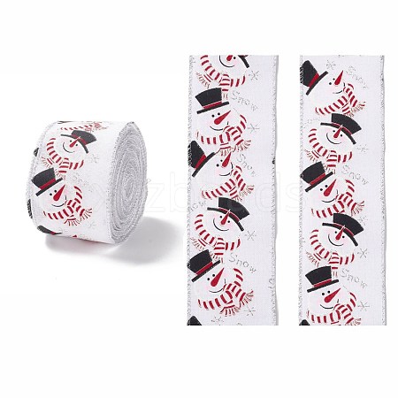 Christmas Theme Polyester Imitation Linen Wrapping Ribbon SRIB-P020-01B-1