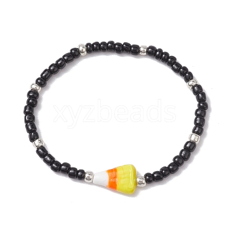 Halloween Candy Corn Acrylic & Glass Seed Beaded Stretch Bracelets Women BJEW-JB10525-01-1