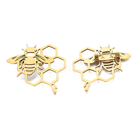 201 Stainless Steel Bee and Honeycomb Lapel Pin JEWB-N007-124G-1