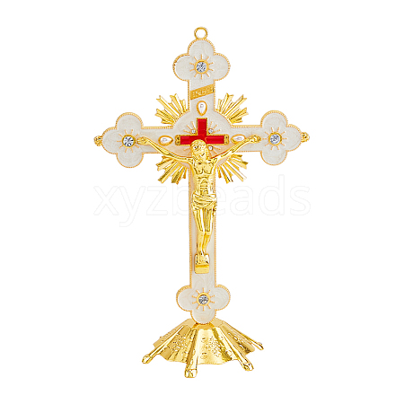 Religion Alloy Enamel Crucifix Cross Statue Display Decorations DJEW-WH0043-105C-1