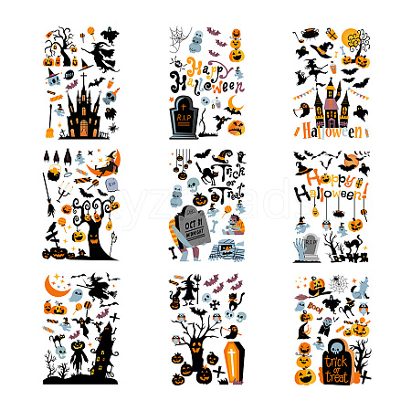 Halloween Theme Chemical Fiber Oil Canvas Self Adhesive Window Decorations AJEW-WH0182-003-1