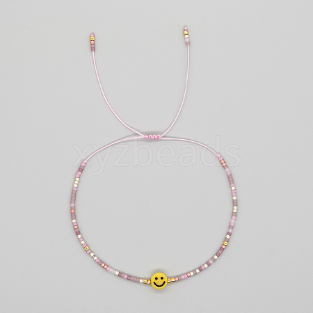 Smiling Face Glass Seed Bead Braided Bracelets for Women EQ4950-5-1