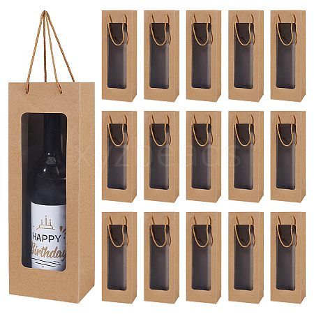 Rectangle Paper Bouquet & Wine Packaging Bags with Rope Handles and Visible Window ABAG-WH0072-001-1