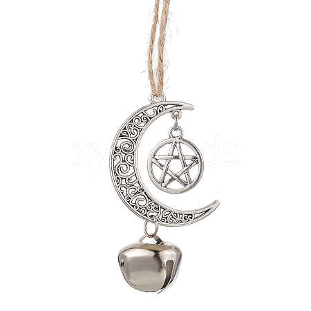 Alloy Moon with Star Pendant Decoration HJEW-JM02415-02-1