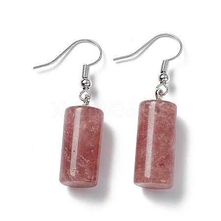 Natural Strawberry Quartz Cylindrical Dangle Earrings EJEW-D188-01P-10-1