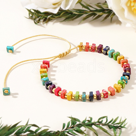 Adjustable Retro Boho Vintage Square Dyed Natural Imperial Jasper Braided Bead Bracelets for Women Men RP7679-1-1