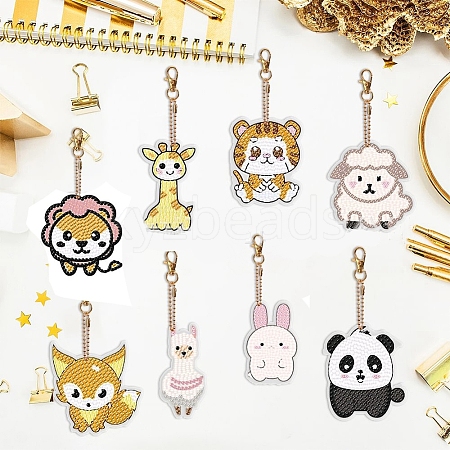 8Pcs Animals DIY Diamond Painting Keychain Kit PW-WG43227-01-1