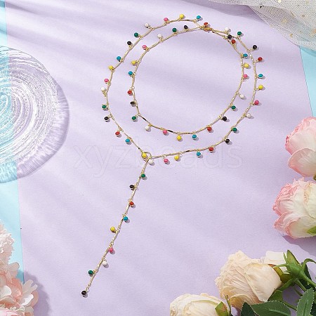 Adjustable Brass Colorful Enamel Flat Round Tassel Lariat Necklaces for Women NJEW-JN05131-1