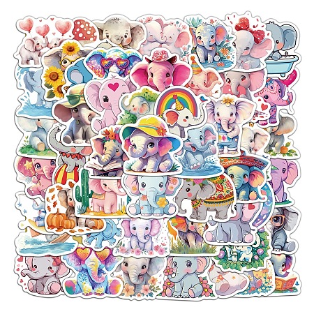 50Pcs Cute Elephant Family Graffiti PVC Self-Adhesive  Waterproof Cartoon Animal Picture Sticker STIC-Q006-05A-1