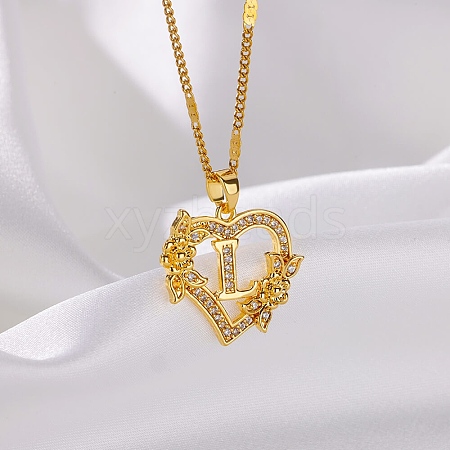 304 Stainless Steel Heart Pendant Necklaces with Cubic Zirconia NJEW-H029-01G-L-1