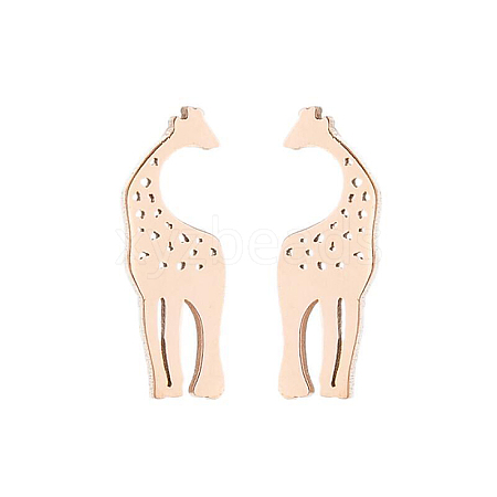 304 Stainless Steel Hollow Out Giraffe Stud Earrings EJEW-PW0002-05RG-1