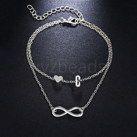 Alloy Infinity Heart Initial Charm Double Layer Anklets for Women FS-WG74AE6-03-1