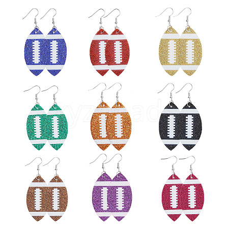 FIBLOOM 9 Pairs 9 Colors Imitation Leather Dangle Earrings with Iron Pins EJEW-FI0002-14-1