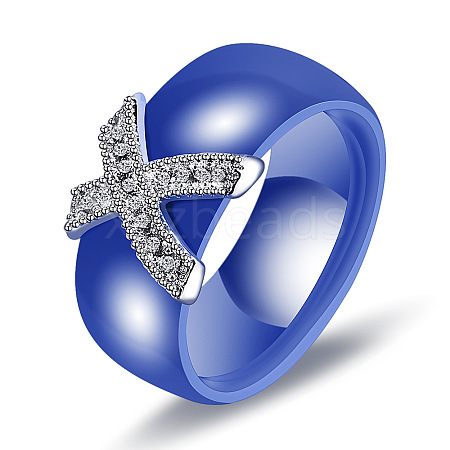 Cross Brass Micro Pave Clear Cubic Zirconia with Porcelain Finger Rings FS-WG0A171-08-1