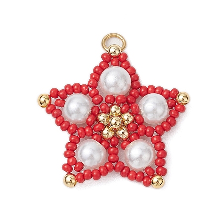 Glass Seed Beaded Star Pendants PALLOY-MZ00524-05-1