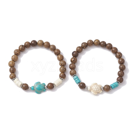 2Pcs 2 Colors Beach Tortoise Synthetic Turquoise Bracelets BJEW-JB10303-1