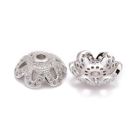 Eco-Friendly 6-Petal Flower Brass Micro Pave Cubic Zirconia Bead Caps ZIRC-M098-01P-FF-1