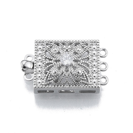 Brass Pave Clear Cubic Zirconia Box Clasps KK-G432-08P-1