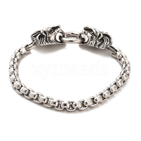 304 Stainless Steel Box Chain Bracelets with Lion Clasps BJEW-E094-05AS-1