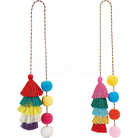 BENECREAT 2Pcs 2 Colors Polyester Tassel Pendant Decorations AJEW-BC0003-29-1