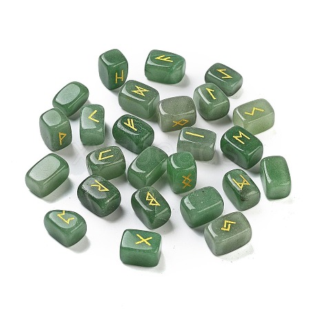 Rectangle Natural Green Aventurine Rune Stones G-Z059-01O-1