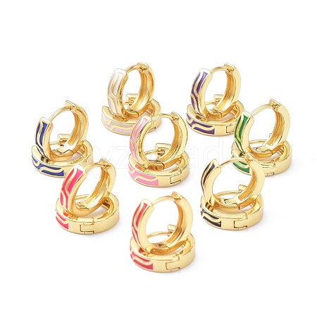 Brass Enamel Hoop Earrings KK-P205-11G-1