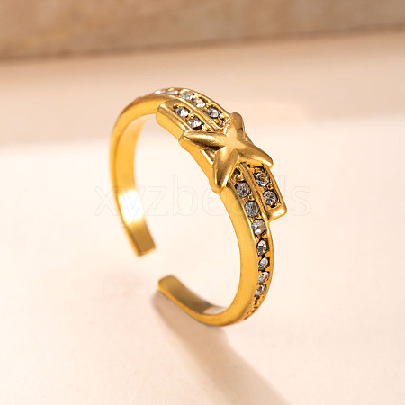 304 Stainless Steel Rhinestone Cuff Open Rings WG0D57E-01-1