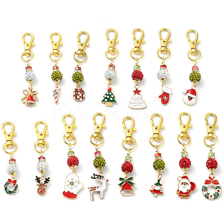 15Pcs 15 Style Christmas Alloy Enamel Pendant Decorations HJEW-JM02205-1