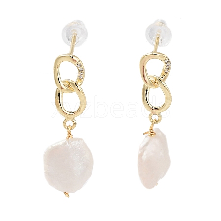 Natural Pearl Dangle Stud Earrings EJEW-P256-44G-1