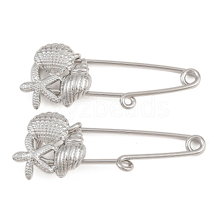 Starfish & Shell Shape & Conch 304 Stainless Steel Safety Pins Brooch Findings SA-CBA098D-16J-P01-1