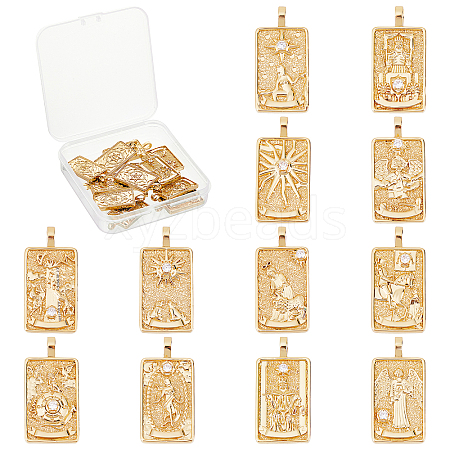 SUNNYCLUE 12Pcs 12 Style Brass Micro Pave Clear Cubic Zirconia Pendants KK-SC0003-01-1