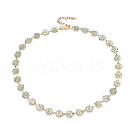 Enamel Daisy Link Chain Necklace NJEW-P220-01G-06-1