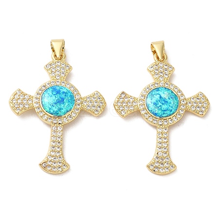 Rack Plating Brass Micro Pave Cubic Zirconia Pendants KK-P268-17G-G-1