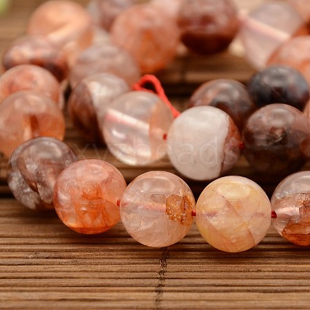 Natural Hematoid Quartz/Fire Quartz Round Beads Strands G-N0078-12mm-06-1