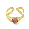 Ion Plating(IP) Round Natural Rhodonite Finger Rings RJEW-H233-01G-04-3