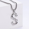 3Pcs Stainless Steel Textured Letter Pendant Box Chain Necklaces LW4134-45-1