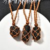 Natural Black Tourmaline Macrame Pouch Adjustable Slider Necklaces NJEW-M090-01-4