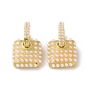 Plastic Imitation Pearl Beaded Square Dangle Hoop Earrings EJEW-M215-03G-2