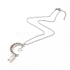 Natural White Jade Bullet with Alloy Moon and Star Pendant Necklace NJEW-JN03912-01-1