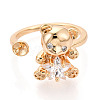 Bear Brass Micro Pave Clear Cubic Zirconia Cuff Ring Settings KK-T076-32G-2