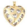 Rack Plating Heart Brass Micro Pave Clear Cubic Zirconia Pendants KK-P287-37G-1