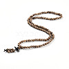 Wrap Style Buddhist Jewelry Camphorwood Round Beaded Bracelets or Necklaces BJEW-R281-37-1