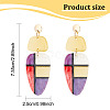 FIBLOOM 2 Pairs 2 Colors Acrylic Feather with Tartan Dangle Stud Earrings EJEW-FI0001-25-2