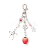 Resin Strawberry & Alloy Bowknot Pendant Decorations HJEW-JM02870-2