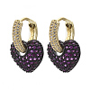 Brass Micro Pave Cubic Zirconia Dangle Huggie Hoop Earrings KK-R137-017C-NF-4