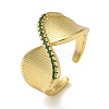 Rack Plating Real 18K Gold Plated Brass Micro Pave Cubic Zirconia Open Cuff Rings RJEW-M162-04G-02-1