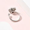 Flower Rotatable Open Cuff Rings for Women RJEW-G333-01F-3